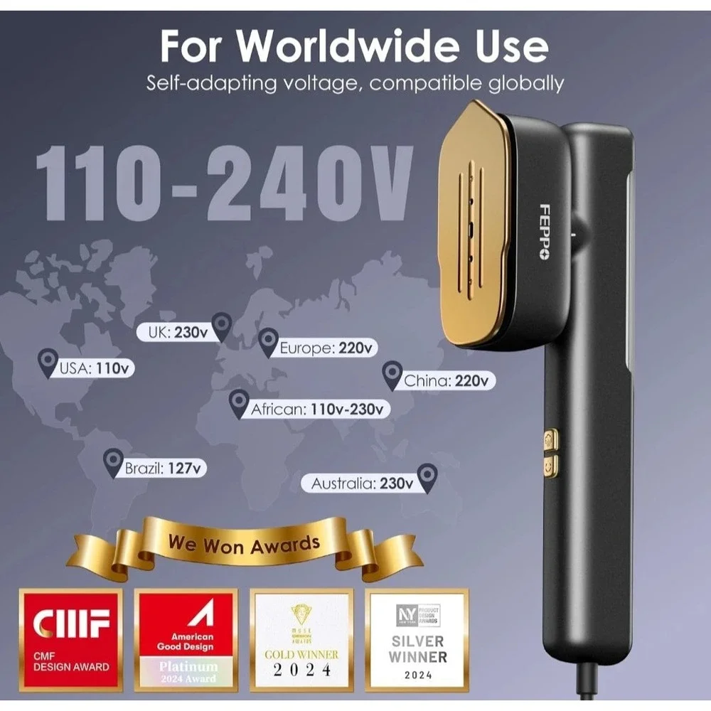 FEPPO Travel Steamer for Clothes, 110-240V Dual Voltage Portable Steamer & Iron